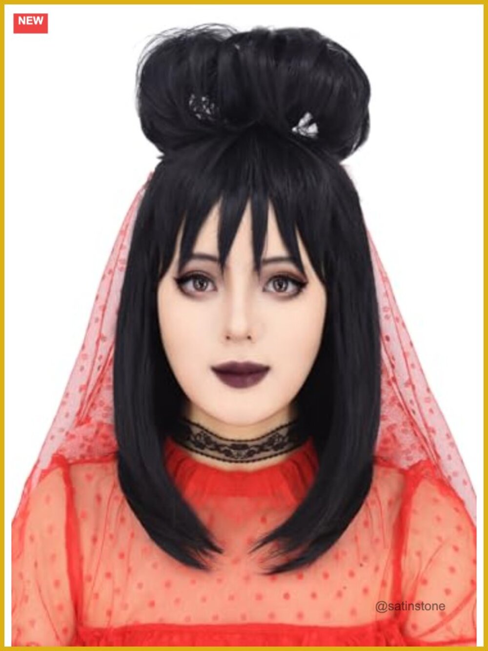 Synthetic Fiber Wig with Buns Medium Length Costume Accessory